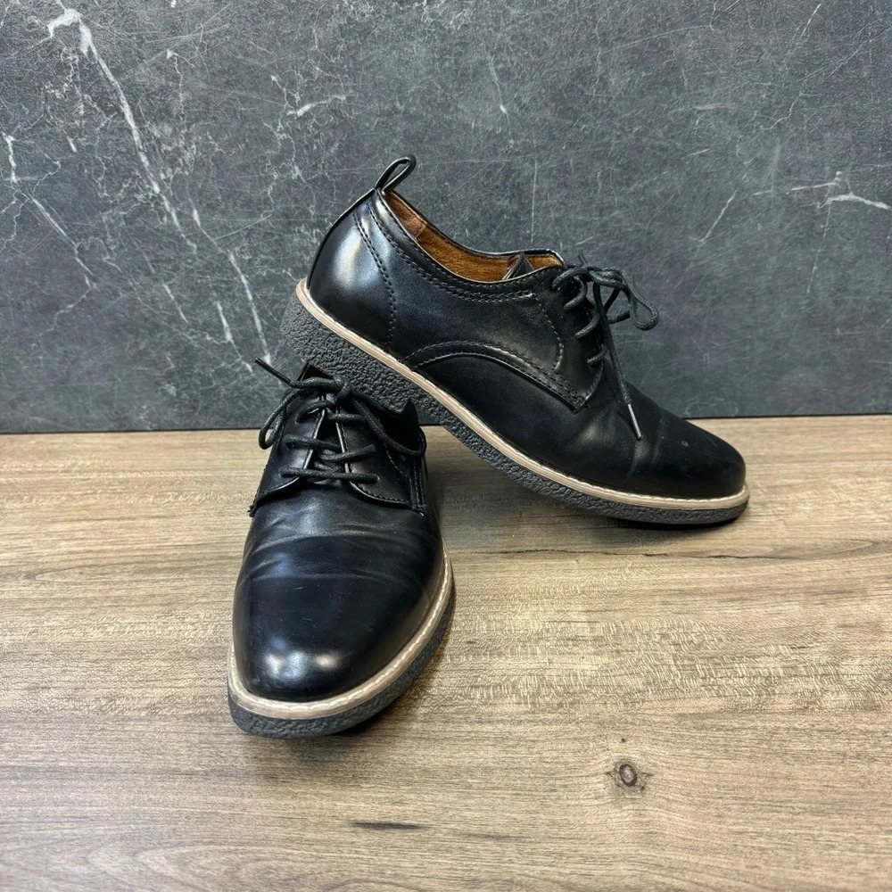 Deer Stags black lace up dress shoes boy's 2.5 Zander faux leather Oxford formal